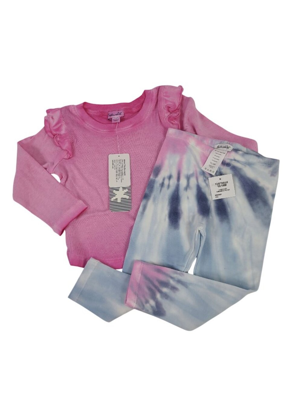 NEW Splendid Girls Pink Ruffle Long-Sleeve Top & Tie-Dye Leggings Set Size 12-18